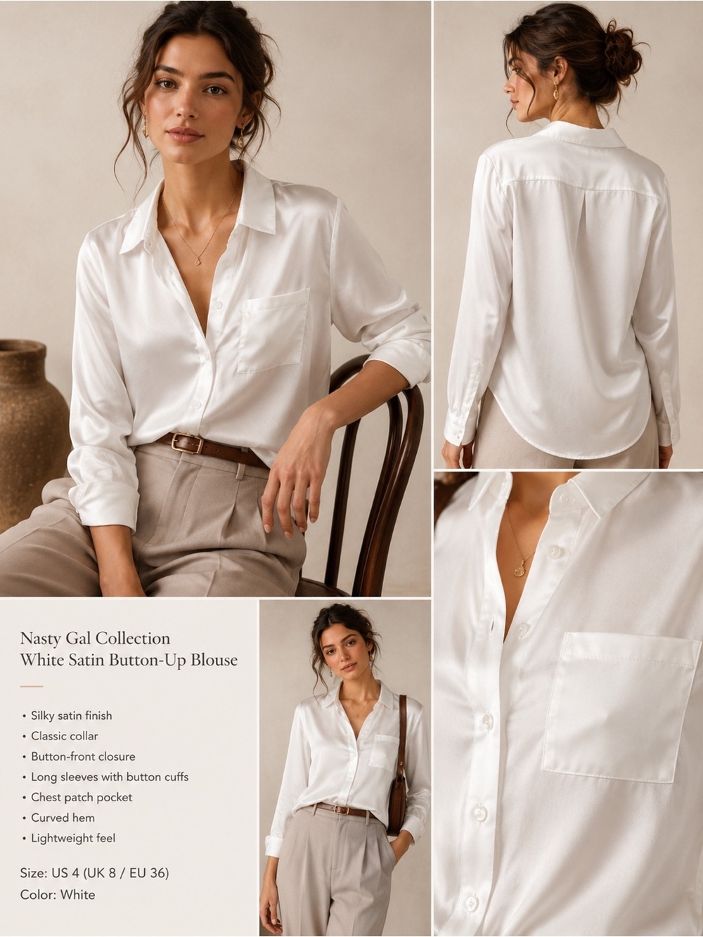 Nasty Gal White Satin Button-Up Blouse